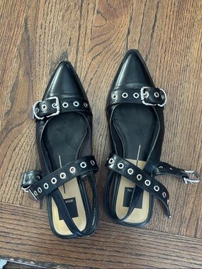 Dolce Vita Black Pointed-Toe Buckle Slingback Flats